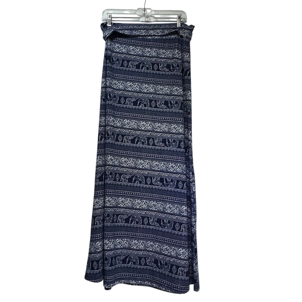 Ultra Teeze Navy Elephant Print Boho Maxi Skirt Size L